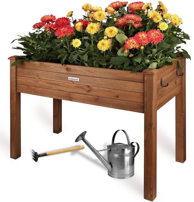 Hochbeet aus Holz für Garten Balkon Terrasse, Pflanzkasten Bausatz rechteckig schmal mit Vlies-Folie, Kräuterbeet Pflanzenkasten deko, dunkel-braun – Bild 1