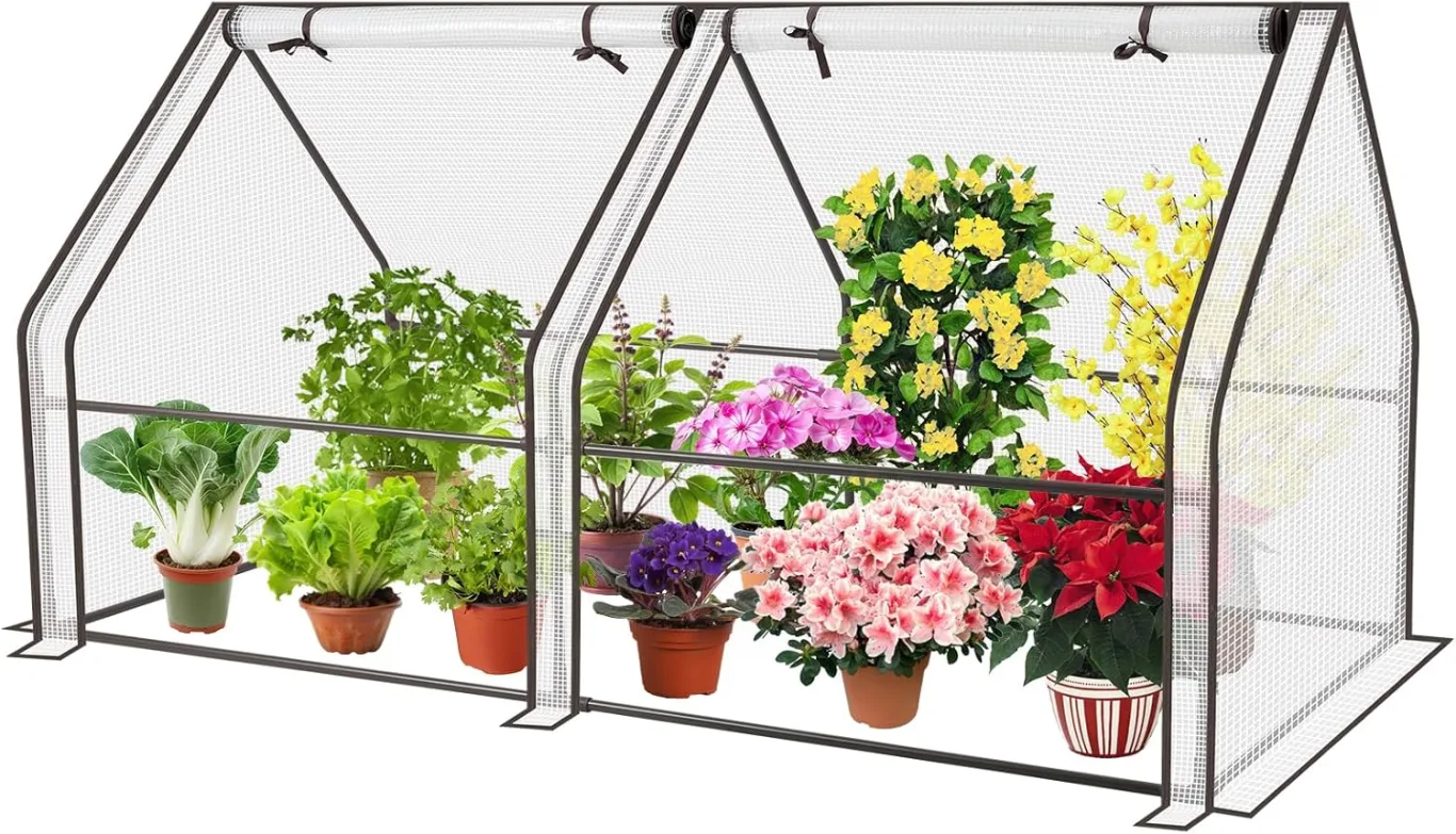 Sekey Gewächshaus Klein 180 x 90 x 90 cm, Hausform Tomatengewächshaus Stabil Winterfest, überwinterungszelt für Pflanzen Garten, Balkon, Indoor, Weiß - Bild 1