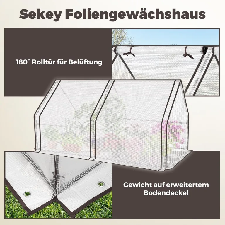 Sekey Gewächshaus Klein 180 x 90 x 90 cm, Hausform Tomatengewächshaus Stabil Winterfest, überwinterungszelt für Pflanzen Garten, Balkon, Indoor, Weiß – Bild 4