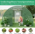 COSTWAY Gewächshaus, 4x3x2m|12m², Foliengewächshaus mit Metallgestell, Treibhaus mit 6 aufrollbaren Netzfenstern & 2 Reißverschlusstüren, Garten Folientunnel, für Tomaten Gemüse Blumen Obst, Grün - Thumbnail 7