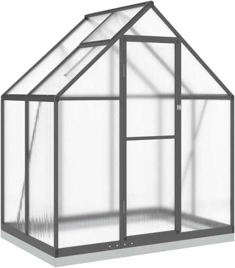vidaXL Gewächshaus mit Fundamentrahmen, Pflanzenhaus mit Dachrinnensystem Flügeltür, Treibhaus für Pflanzen, Frühbeet, Anthrazit Aluminimum – Bild 2