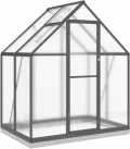 vidaXL Gewächshaus mit Fundamentrahmen, Pflanzenhaus mit Dachrinnensystem Flügeltür, Treibhaus für Pflanzen, Frühbeet, Anthrazit Aluminimum - Thumbnail 1