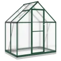 vidaXL Gewächshaus mit Fundamentrahmen, Pflanzenhaus mit Dachrinnensystem Flügeltür, Treibhaus für Pflanzen, Frühbeet, Grün Aluminimum - Thumbnail 1