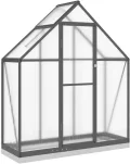 vidaXL Gewächshaus mit Fundamentrahmen, Pflanzenhaus mit Dachrinnensystem Flügeltür, Treibhaus für Pflanzen, Frühbeet, Anthrazit Aluminimum - Thumbnail 2