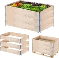 KADAX Palettenrahmen aus Holz, Stapelbare Holzrahmen, Aufsatzrahmen für Garten, Hochbeet Rahmen, Pflanzkasten, Gartenbeet, Gemüsebeet, Kräuterbeet (3-er Set 120x80x22,5 cm) - Thumbnail 1