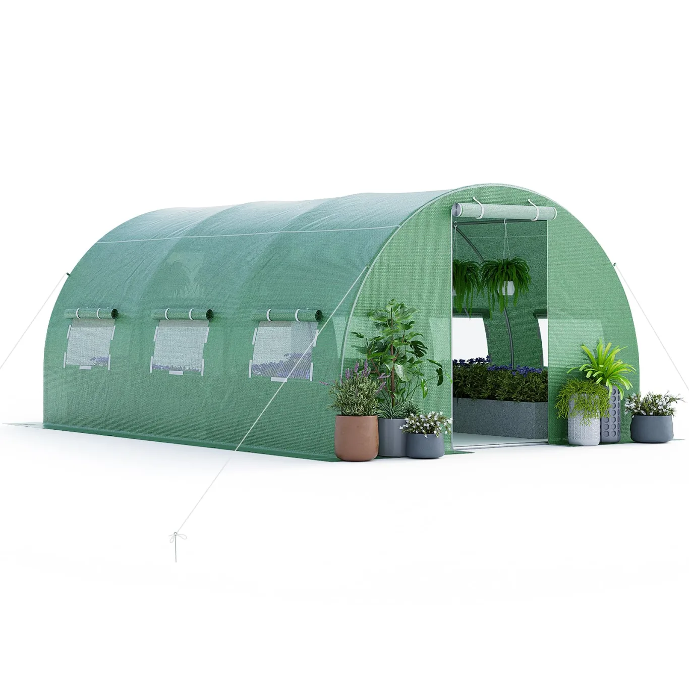 GOPLUS 4x3x2m Gewächshaus mit Metallrahmen, 12m² Gartengewächshäuser mit 6 Fenstern & 2 Türen, Foliengewächshaus für Bauernhof, Hinterhof & Garten (4x3x2m) - Bild 1