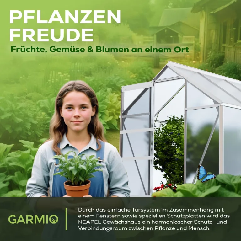 Gewächshaus Neapel 250x190cm für den Garten, Alu Frühbeet inklusive Fundament, 2 Dachfenster Treibhaus Aufzucht Pflanzenhaus Tomatenhaus 4,75m² UV-Schutz – Bild 5