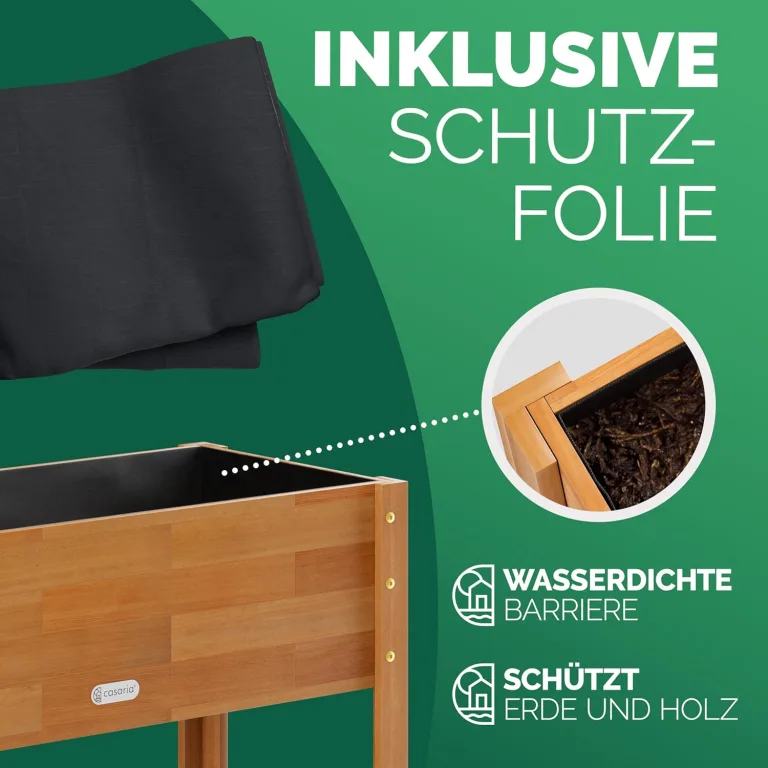 Casaria® Hochbeet 100x40x84cm FSC®-Zertifiziert Akazie 2stufig witterungsbeständig Massiv Holz Ablageboden Folie Kräuterbeet Pflanzkasten Beet Braun – Bild 7