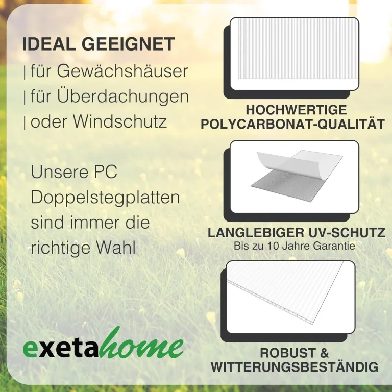 10x Gewächshausplatten 6mm I Polycarbonat Hohlkammerplatten für Gewächshäuser I PC Doppelstegplatten UV-beständig & bruchsicher I für Garten, Frühbeet uvm I 60,5cm x 150cm I Transparent – Bild 4