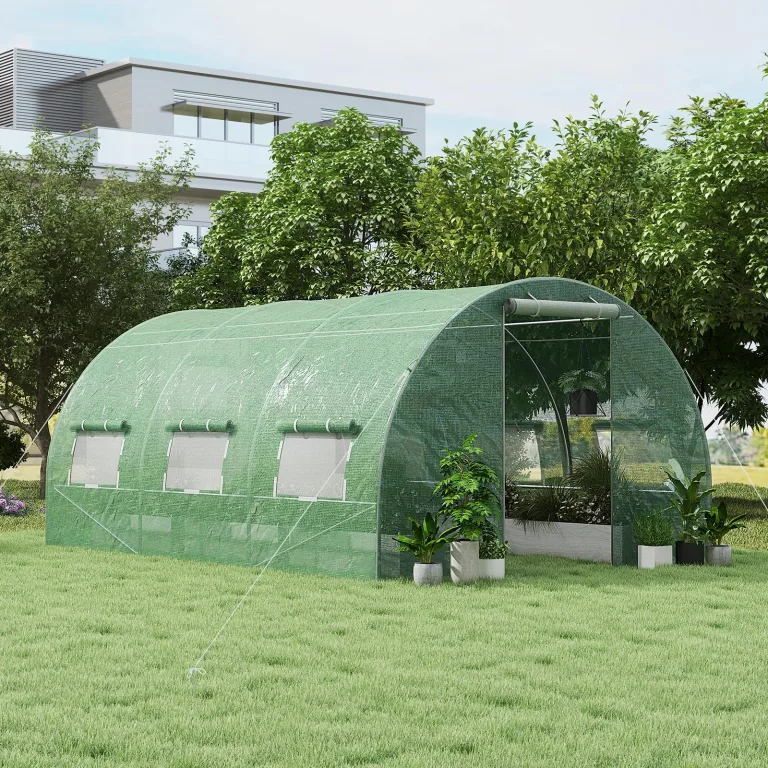 RELAX4LIFE Gewächshaus 4x3x2m-12m², Foliengewächshaus mit 6 Fenstern & 2 Reißverschlusstüren, Tunnelgewächshaus aus Metallrahmen & PE Folie, Treibhaus für Gemüse und Blumen,Grün – Bild 6