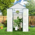 Ribelli Foliengewächshaus, Gewächshaus mit Aufrollbarer Tür, Tomatengewächshaus 143x195x143 cm, 4 Regale Treibhaus, Winterfest PE-Gitterfolie, Gartenhaus für Pflanzen, Gemüse, Blumen, Weiß - Thumbnail 2