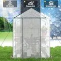 Ribelli Foliengewächshaus, Gewächshaus mit Aufrollbarer Tür, Tomatengewächshaus 143x195x143 cm, 4 Regale Treibhaus, Winterfest PE-Gitterfolie, Gartenhaus für Pflanzen, Gemüse, Blumen, Weiß - Thumbnail 5