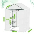 Ribelli Foliengewächshaus, Gewächshaus mit Aufrollbarer Tür, Tomatengewächshaus 143x195x143 cm, 4 Regale Treibhaus, Winterfest PE-Gitterfolie, Gartenhaus für Pflanzen, Gemüse, Blumen, Weiß - Thumbnail 6