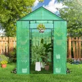 Ribelli Foliengewächshaus, Gewächshaus mit Aufrollbarer Tür, Tomatengewächshaus 143x195x213 cm, 4 Regale Treibhaus, Winterfest PE-Gitterfolie, Gartenhaus für Pflanzen, Gemüse, Blumen, Grün - Thumbnail 2