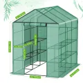 Ribelli Foliengewächshaus, Gewächshaus mit Aufrollbarer Tür, Tomatengewächshaus 143x195x213 cm, 4 Regale Treibhaus, Winterfest PE-Gitterfolie, Gartenhaus für Pflanzen, Gemüse, Blumen, Grün - Thumbnail 6