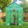 Ribelli Foliengewächshaus, Gewächshaus mit Aufrollbarer Tür, Tomatengewächshaus 143x195x73 cm, 4 Regale Treibhaus, Winterfest PE-Gitterfolie, Gartenhaus für Pflanzen, Gemüse, Blumen, Grün - Thumbnail 2