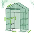 Ribelli Foliengewächshaus, Gewächshaus mit Aufrollbarer Tür, Tomatengewächshaus 143x195x73 cm, 4 Regale Treibhaus, Winterfest PE-Gitterfolie, Gartenhaus für Pflanzen, Gemüse, Blumen, Grün - Thumbnail 6