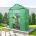 Ribelli Foliengewächshaus, Gewächshaus mit Aufrollbarer Tür, Tomatengewächshaus 143x195x73 cm, 4 Regale Treibhaus, Winterfest PE-Gitterfolie, Gartenhaus für Pflanzen, Gemüse, Blumen, Grün - Thumbnail 7