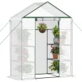 Ribelli Foliengewächshaus, Gewächshaus mit Aufrollbarer Tür, Tomatengewächshaus 143x195x73 cm, 4 Regale Treibhaus, Winterfest PE-Gitterfolie, Gartenhaus für Pflanzen, Gemüse, Blumen, Grün - Thumbnail 8
