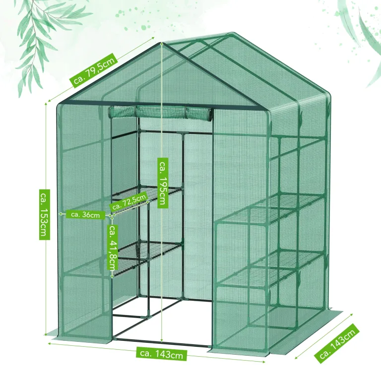 Ribelli Foliengewächshaus, Gewächshaus mit Aufrollbarer Tür, Tomatengewächshaus 143x195x143 cm, 4 Regale Treibhaus, Winterfest PE-Gitterfolie, Gartenhaus für Pflanzen, Gemüse, Blumen, Grün – Bild 6