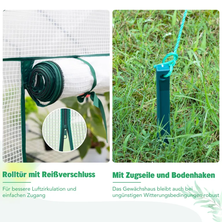 Ribelli Foliengewächshaus, Gewächshaus mit Aufrollbarer Tür, Tomatengewächshaus 143x195x213 cm, 4 Regale Treibhaus, Winterfest PE-Gitterfolie, Gartenhaus für Pflanzen, Gemüse, Blumen, Weiß – Bild 3