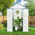Ribelli Foliengewächshaus, Gewächshaus mit Aufrollbarer Tür, Tomatengewächshaus 143x195x213 cm, 4 Regale Treibhaus, Winterfest PE-Gitterfolie, Gartenhaus für Pflanzen, Gemüse, Blumen, Weiß - Thumbnail 2