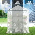 Ribelli Foliengewächshaus, Gewächshaus mit Aufrollbarer Tür, Tomatengewächshaus 143x195x213 cm, 4 Regale Treibhaus, Winterfest PE-Gitterfolie, Gartenhaus für Pflanzen, Gemüse, Blumen, Weiß - Thumbnail 5