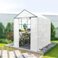 Ribelli Foliengewächshaus, Gewächshaus mit Aufrollbarer Tür, Tomatengewächshaus 143x195x213 cm, 4 Regale Treibhaus, Winterfest PE-Gitterfolie, Gartenhaus für Pflanzen, Gemüse, Blumen, Weiß - Thumbnail 7