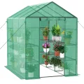 Ribelli Foliengewächshaus, Gewächshaus mit Aufrollbarer Tür, Tomatengewächshaus 143x195x213 cm, 4 Regale Treibhaus, Winterfest PE-Gitterfolie, Gartenhaus für Pflanzen, Gemüse, Blumen, Weiß - Thumbnail 10