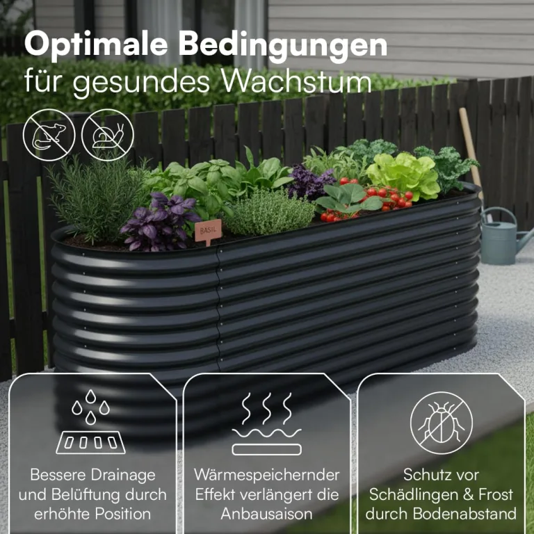 STEELSØN Hydra Hochbeet Metall – ovaler Pflanzenkasten 240x80x80 cm – Gemüsebeet Anthrazit – Beet für Garten & Balkon – Pflanzenbeet aus verzinktem Stahl – Kräuterbeet – Gartenbeet mit Kantenschutz – Bild 2