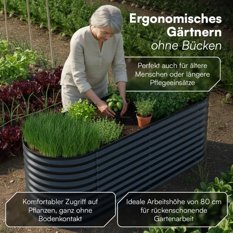 STEELSØN Hydra Hochbeet Metall – ovaler Pflanzenkasten 240x80x80 cm – Gemüsebeet Anthrazit – Beet für Garten & Balkon – Pflanzenbeet aus verzinktem Stahl – Kräuterbeet – Gartenbeet mit Kantenschutz – Bild 3