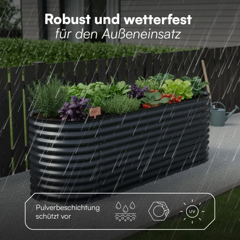 STEELSØN Hydra Hochbeet Metall – ovaler Pflanzenkasten 240x80x80 cm – Gemüsebeet Anthrazit – Beet für Garten & Balkon – Pflanzenbeet aus verzinktem Stahl – Kräuterbeet – Gartenbeet mit Kantenschutz – Bild 6