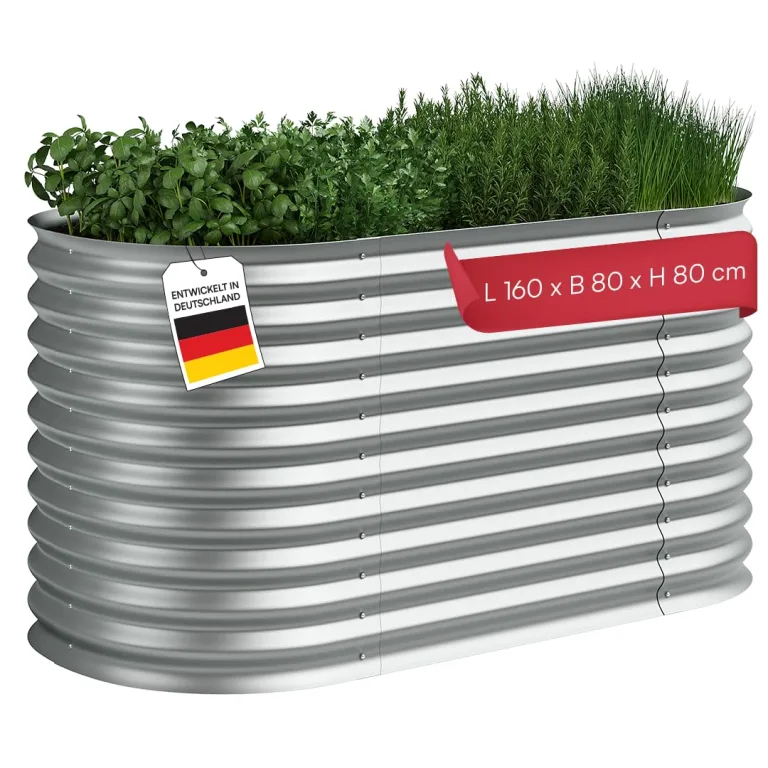 STEELSØN Hydra Hochbeet Metall – ovaler Pflanzenkasten 240x80x80 cm – Gemüsebeet Anthrazit – Beet für Garten & Balkon – Pflanzenbeet aus verzinktem Stahl – Kräuterbeet – Gartenbeet mit Kantenschutz – Bild 10