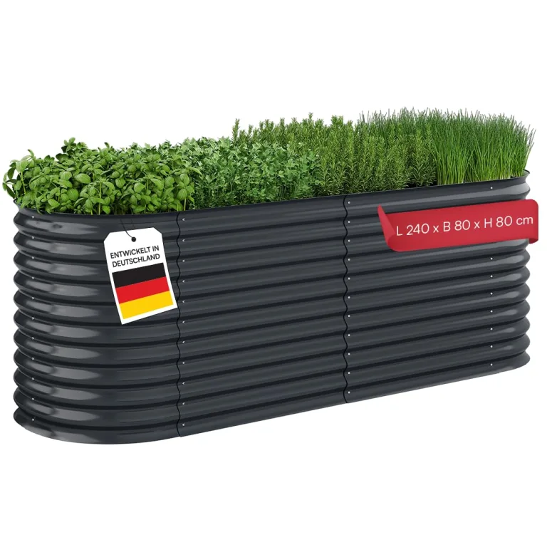 STEELSØN Hydra Hochbeet Metall – ovaler Pflanzenkasten 240x80x80 cm – Gemüsebeet Anthrazit – Beet für Garten & Balkon – Pflanzenbeet aus verzinktem Stahl – Kräuterbeet – Gartenbeet mit Kantenschutz – Bild 1