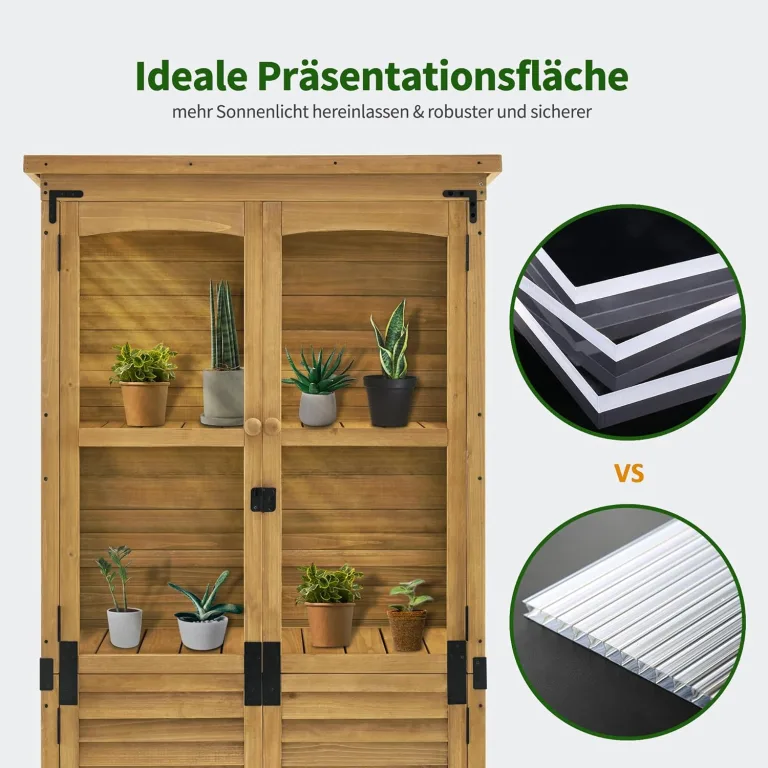 M MCombo Gartenschrank Holz 0120, Gerätehaus Wetterfest Klein, Outdoor Gartenhaus Geräteschuppen für Außenbereich Terrasse Balkon, 87×46×160 cm, (Natur) – Bild 4