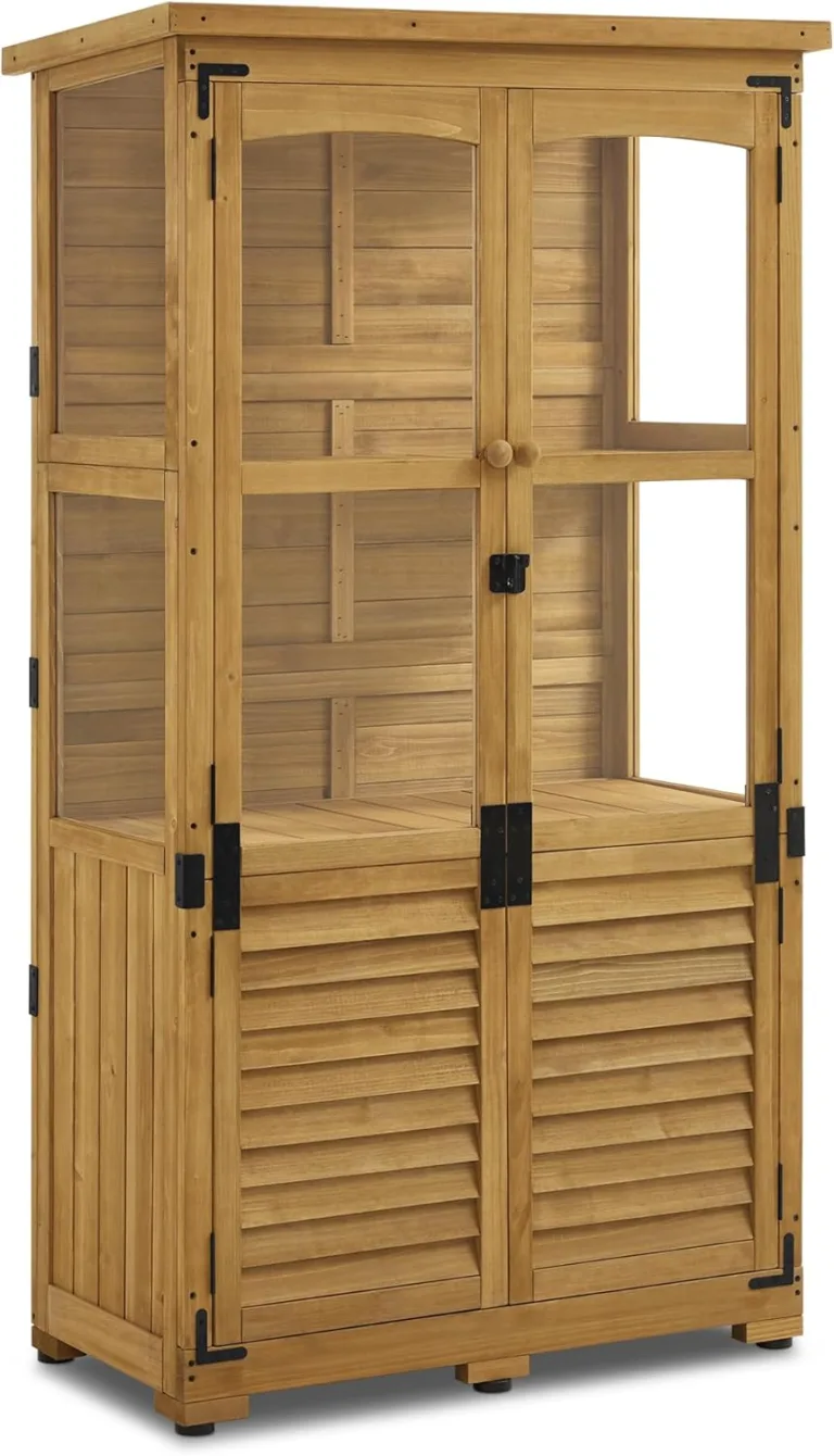 M MCombo Gartenschrank Holz 0120, Gerätehaus Wetterfest Klein, Outdoor Gartenhaus Geräteschuppen für Außenbereich Terrasse Balkon, 87×46×160 cm, (Natur) – Bild 1