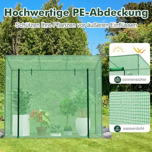 GOPLUS Foliengewächshaus 200 x 77 x 169 cm, begehbares Tomatenhaus mit Rolltür & 2 Fenstern, Gewächshaus mit Schrägdach & PE-Gitternetz, Tomatengewächshaus Treibhaus, Anlehngewächshaus – Bild 10