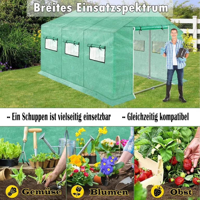 FIVMEN Gewächshaus Foliengewächshaus 4,5x2x2m Gartengewächshäuser mit Fernster und Tür Treibhaus Tomatengewächshaus Tomatenhaus für Garten Pflanze, Grün – Bild 6