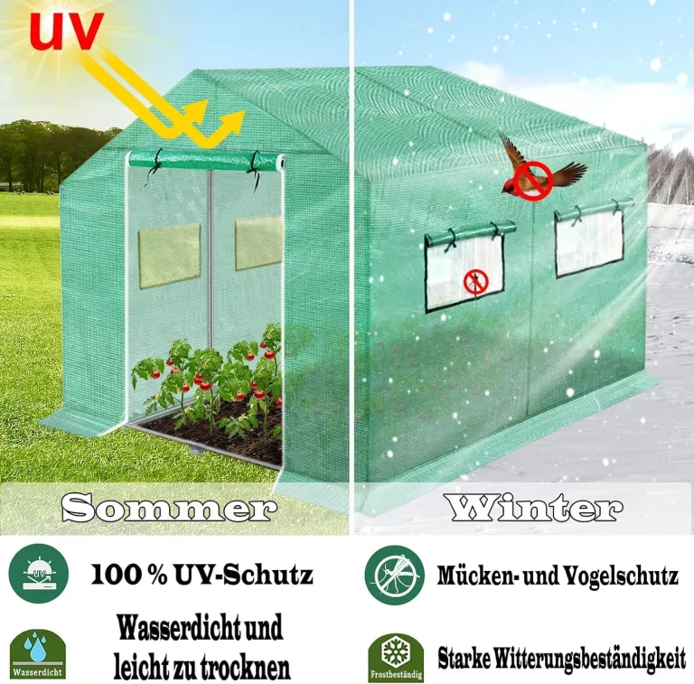 Gewächshaus Foliengewächshaus 3x2x2m Gartengewächshäuser mit Fernster und Tür Treibhaus Tomatengewächshaus Tomatenhaus für Garten Pflanze, Grün – Bild 4