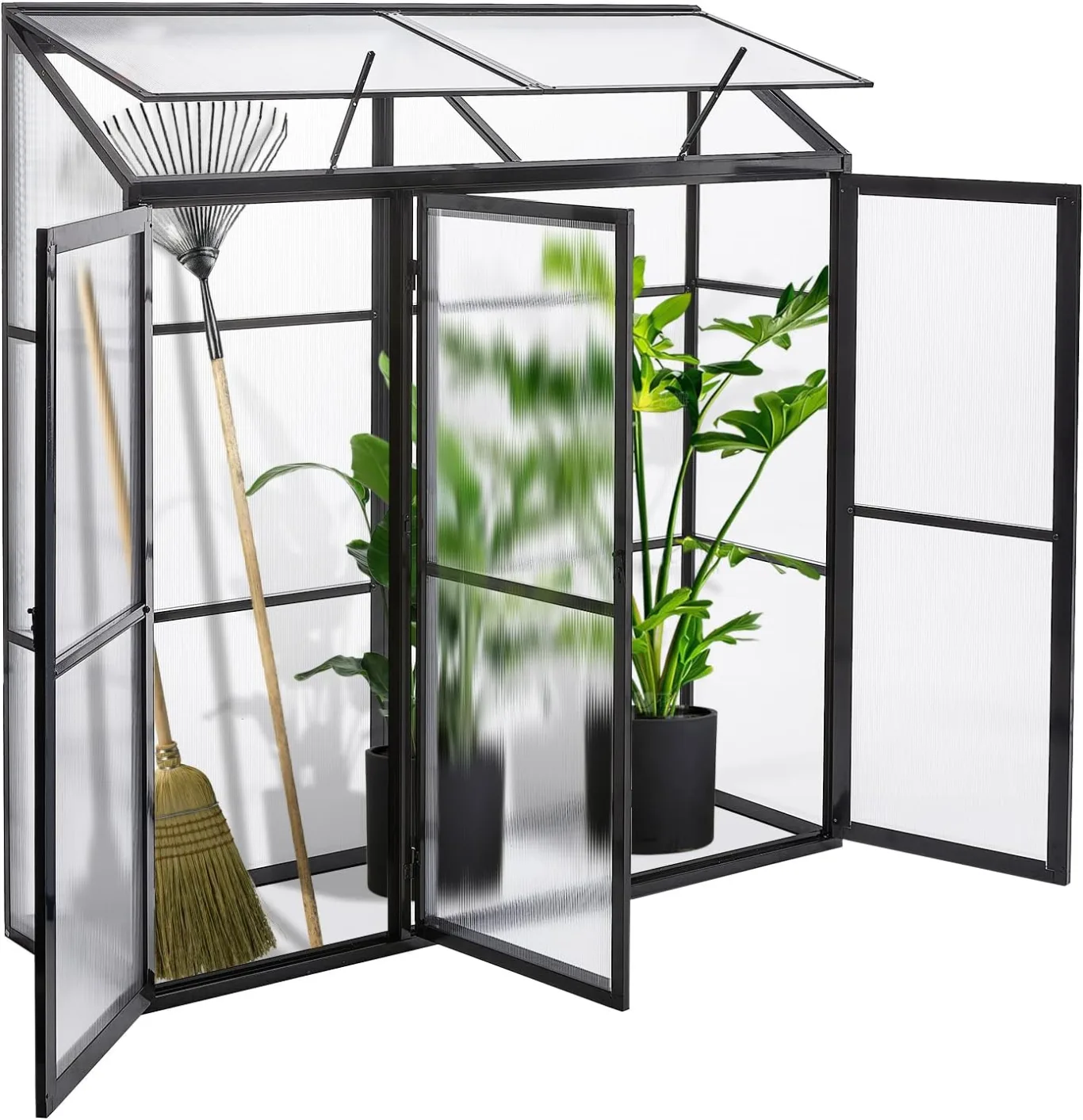 Aluminium Gewächshaus Beistell Tomatengewächshaus klein Dreitürig Treibhaus 180x55X190 cm - Bild 1