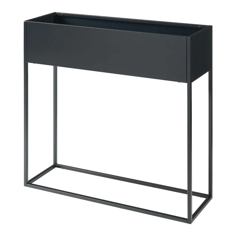 [en.casa] Blumenständer Joensuu Hochbeet Pflanzkübel Kräuterbeet Blumenkasten Pflanzkasten aus Stahl 80 x 80 x 25 cm Schwarz für drinnen und draußen – Bild 4