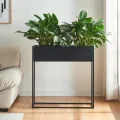 [en.casa] Blumenständer Joensuu Hochbeet Pflanzkübel Kräuterbeet Blumenkasten Pflanzkasten aus Stahl 80 x 80 x 25 cm Schwarz für drinnen und draußen - Thumbnail 2