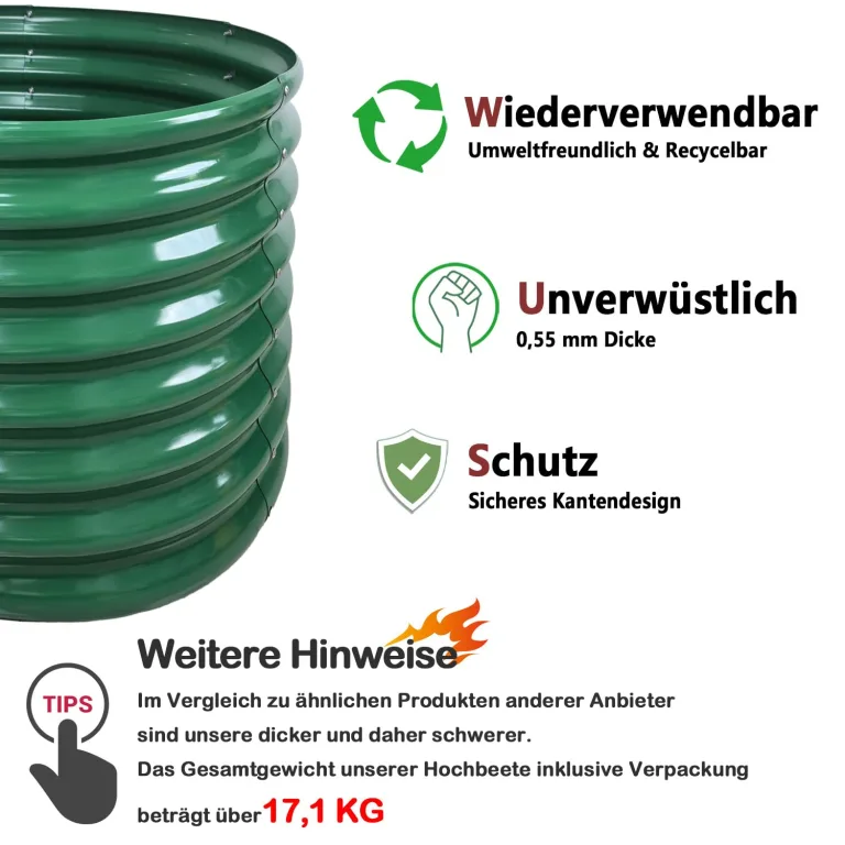1 Stück Hochbeet Metall 180x90x60 cm Verzinkter Stahl Pflanzkübel Blumenkasten Garten Pflanzkasten Gemüsebeet Gartenbeet Pflanzbeet verzinkte Gartenkisten für den Außenbereich (180*90*60 cm) (Grün) – Bild 5