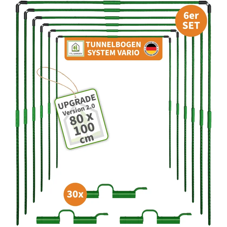 TTL GARDEN Vario 120 12xTunnelbogen System - 12er Set Folientunnel Bögen B 120 x H 140 cm zur Beetabdeckung - 4 mögliche Größen - rostfreie Stahl Tunnelbögen kunststoffbeschichtet + 60 Halteclips – Bild 8