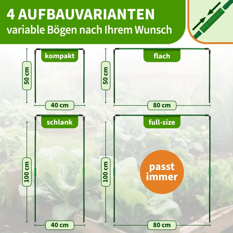 TTL GARDEN Vario 80 12xTunnelbogen System - 12er Set Folientunnel Bögen B 80 x H 100 cm zur Beetabdeckung - 4 mögliche Größen - rostfreie Stahl Tunnelbögen kunststoffbeschichtet - mit 60 Halteclips – Bild 3