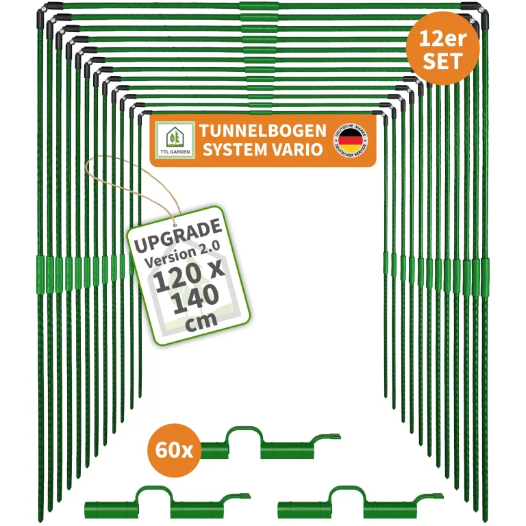 TTL GARDEN Vario 80 12xTunnelbogen System - 12er Set Folientunnel Bögen B 80 x H 100 cm zur Beetabdeckung - 4 mögliche Größen - rostfreie Stahl Tunnelbögen kunststoffbeschichtet - mit 60 Halteclips – Bild 8