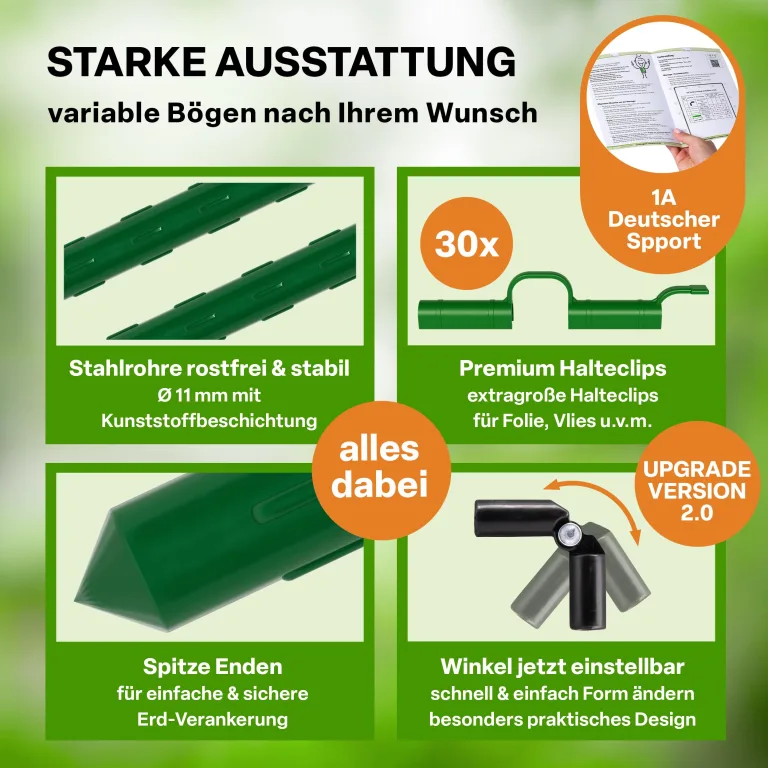 TTL GARDEN Vario 80 6xTunnelbogen System - 6er Set Folientunnel Bögen B 80 x H 100 cm zur Beetabdeckung - 4 mögliche Größen - rostfreie Stahl Tunnelbögen kunststoffbeschichtet - mit 30 Halteclips – Bild 4