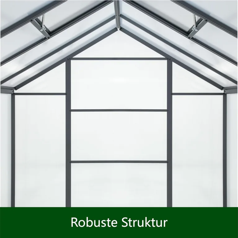 Gewächshaus Aluminium mit 302 x 238cm Fundament 4mm Platten gartengewächshäuser groß Treibhaus Winterfest Frühbeet Aufzucht 11,70m³ Doppeltür Grau – Bild 4