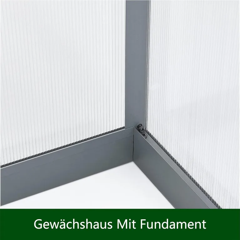 Gewächshaus Aluminium mit 302 x 238cm Fundament 4mm Platten gartengewächshäuser groß Treibhaus Winterfest Frühbeet Aufzucht 11,70m³ Doppeltür Grau – Bild 7