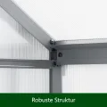 Gewächshaus Aluminium mit 302 x 238cm Fundament 4mm Platten gartengewächshäuser groß Treibhaus Winterfest Frühbeet Aufzucht 11,70m³ Doppeltür Grau - Thumbnail 6